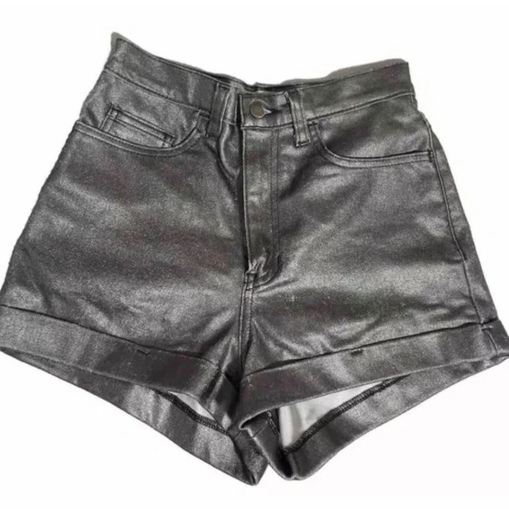 American apparel denim high waist cuff shorts